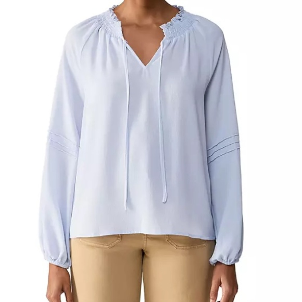 Size XL Chic Light Blue Gathered Neck Blouse